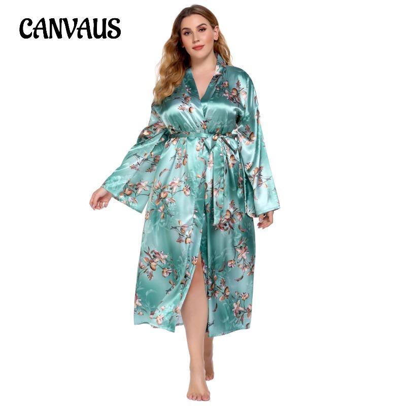 Весенне-осенние женские пижамы большого размера, домашнее платье, пижамный халат, имитация шелка, цветной принт, домашняя повседневная ночная рубашка
