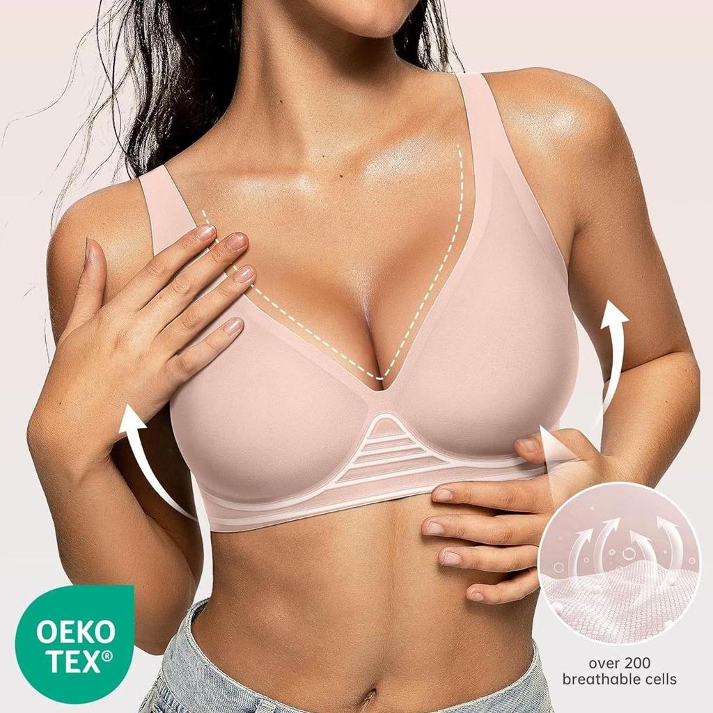 OEAK Женский бесшовный бюстгальтер-футболка пуш-ап с глубоким V-вырезом