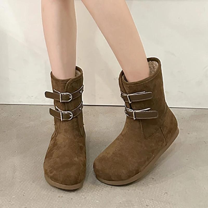 Меховые женские ботильоны замшевые туфли на плоской подошве женские 2025 тренд зимняя мода новый бренд дизайнерское платье прогулочные удобные повседневные женские ботинки