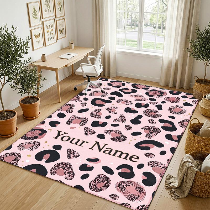 Pink Theme Soft Crystal Velvet Rug Custom Name & Text Print Non Slip Floor Rug for Bedroom Living Room