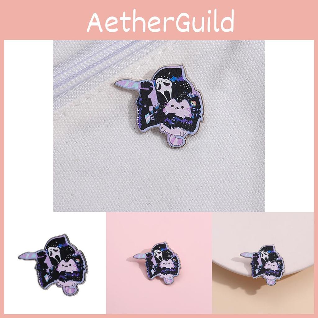 Уникальный металлический значок Милая мультяшная брошь в виде кота-призрака Праздничный стиль с тыквой и черепом Для всех