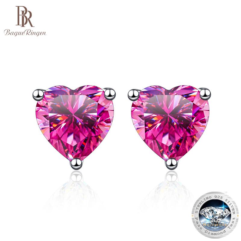 Bague Ringen Простые серьги из стерлингового серебра 925 пробы 1/2CT с настоящим сердцем из муассанита и бриллиантов, свадебные серьги-гвоздики для женщин, ювелирные изделия в подарок