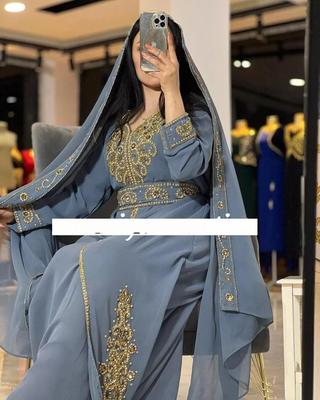 Серое праздничное свадебное платье-кафтан Фараша Абая Необычное марокканское платье Georgette Dubai