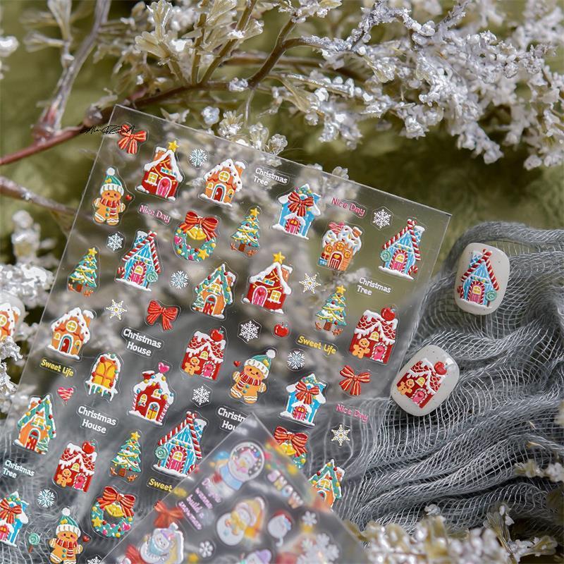 Милые наклейки для нейл-арта с принтом Санта-Клауса, рождественской елки, снеговика, снежинки и банта - Сладкие маникюрные наклейки для декора ногтей, подарок