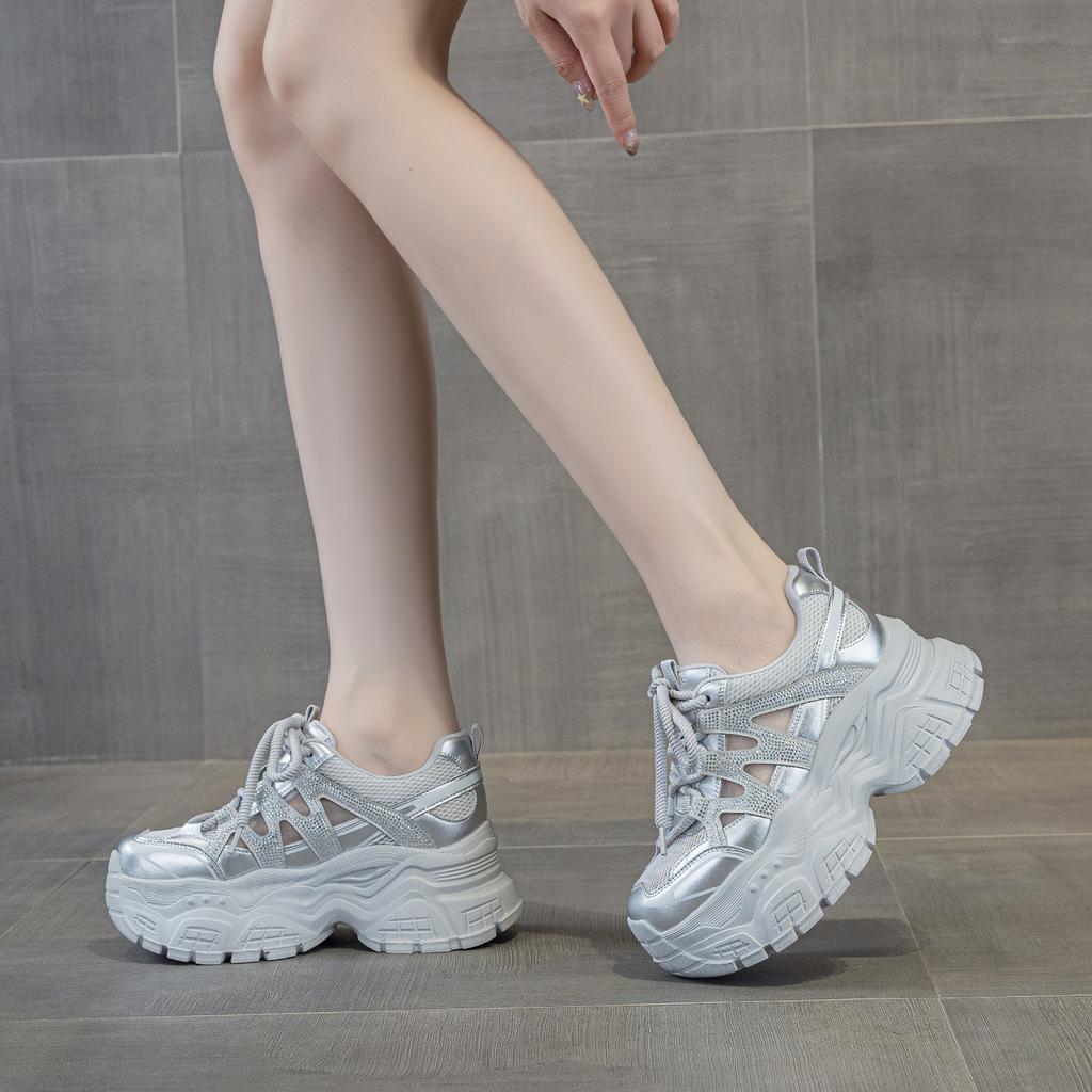 2681 European mesh breathable rhinestone dad shoes women ins2026 summer new platform casual shoes