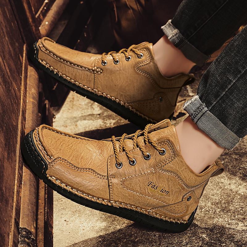 39-46 Мужская повседневная обувь среднего размера, уличная кожаная обувь, туфли большого размера на плоской подошве ручной работы