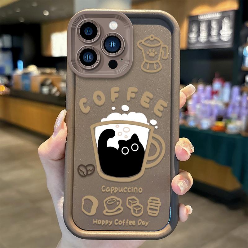 Милый Популярный Кофе Кот Мультяшный Чехол для Телефона Для Samsung Galaxy S20 S21 S22 S23 S24 S25 FE Plus Ultra A15 A35 A54 A55 Задняя Крышка