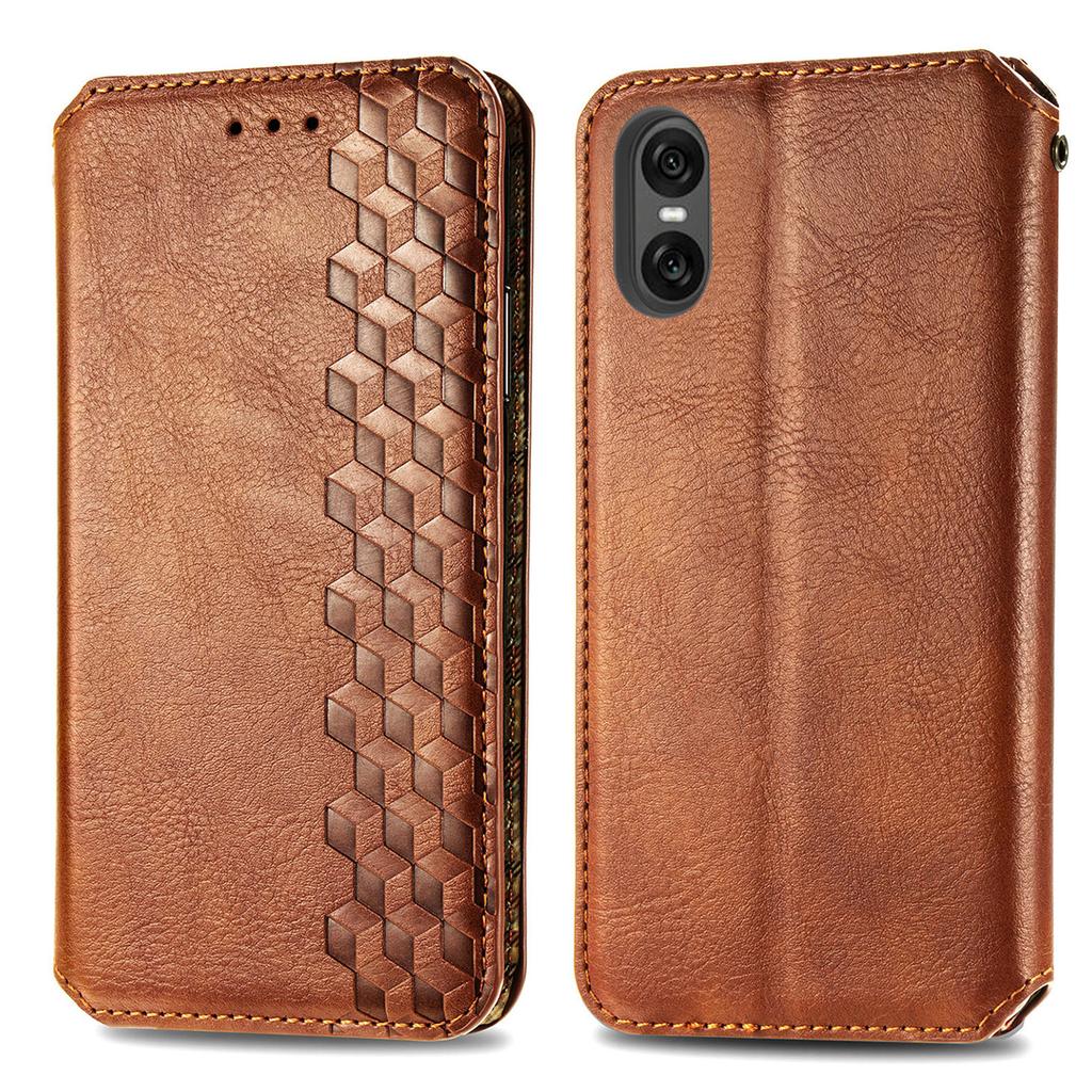 For Sony Xperia 10 VI PU Leather Case Rhombus Imprint Wallet Stand Phone Cover
