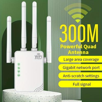 Усилитель сигнала с вилкой ЕС и Wi-Fi-удлинителем, подходит для покрытия дома площадью до 10000 квадратных футов и 88 устройств, усилитель Wi-Fi 300 Мбит/с 2.4G-5G