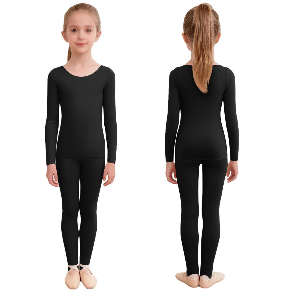 Versatile Kids Thermal Base Layer Set Round Neck Top & Elastic Waist Leggings – Ideal for Dance, Skating & Cold Weather