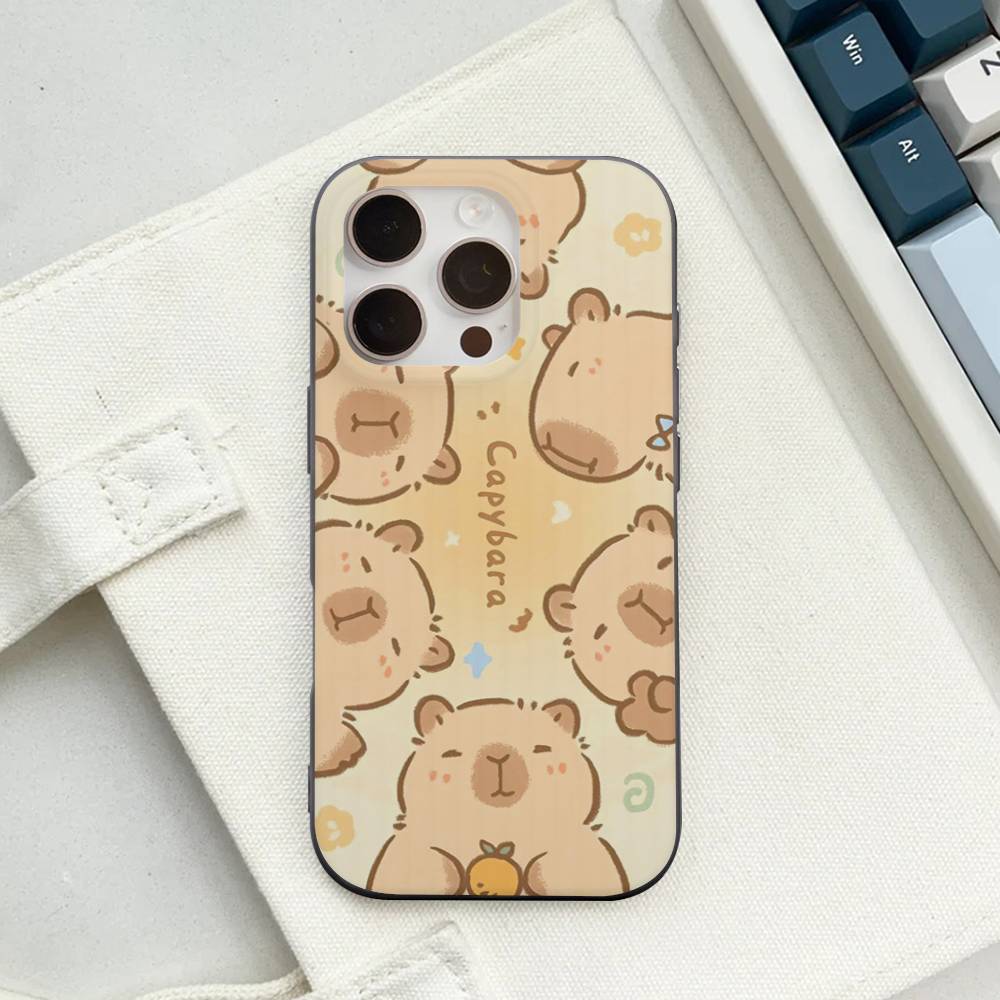 Cute Cartoon Capybara For iPhone 15 16 17 14 13 12 11 Pro Max 16E 16 Plus 17 Air Corrugated Shockproof Phone Cover