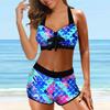 Женский купальник с плечевым ремнем, праздничный бикини с принтом, короткий купальник без рукавов
