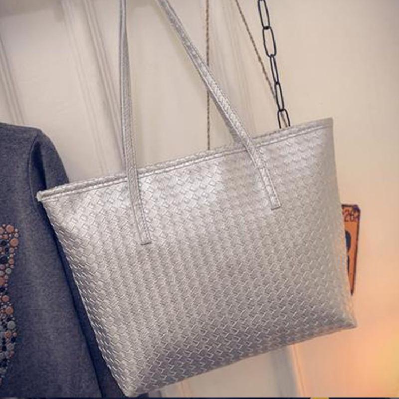 Stylish Large Capacity Pu Tote Bag For Women Retro Casual Woven Shoulder Handbag