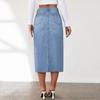 Женская джинсовая юбка, винтажная эластичная джинсовая полуюбка средней длины с разрезом, полуюбка
