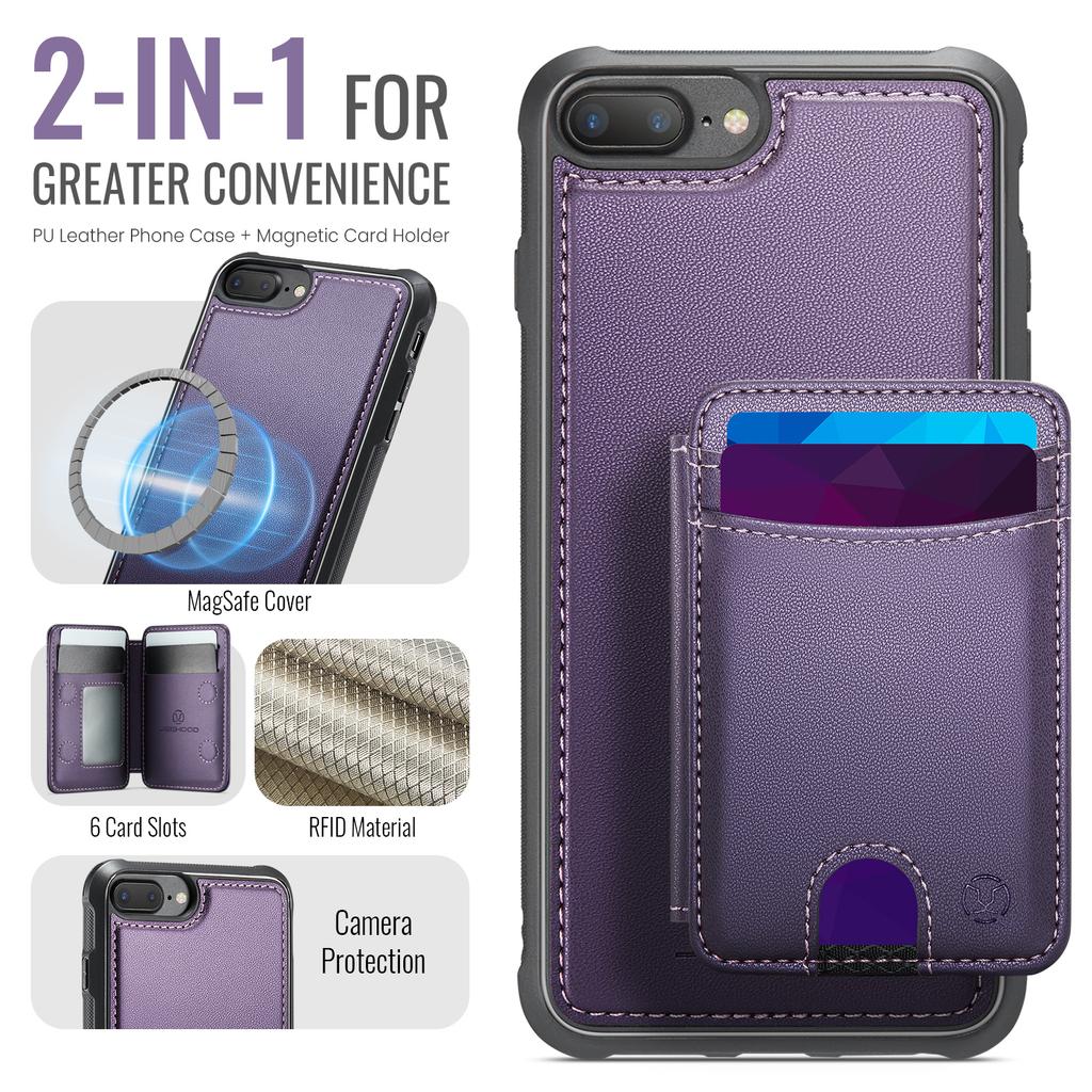 For iPhone 8 Plus 5.5 inch/iPhone 7 Plus 5.5 inch Magnetic Case JEEHOOD J10 Leather Back Phone Cover with Detachable Card Holder Kickstand