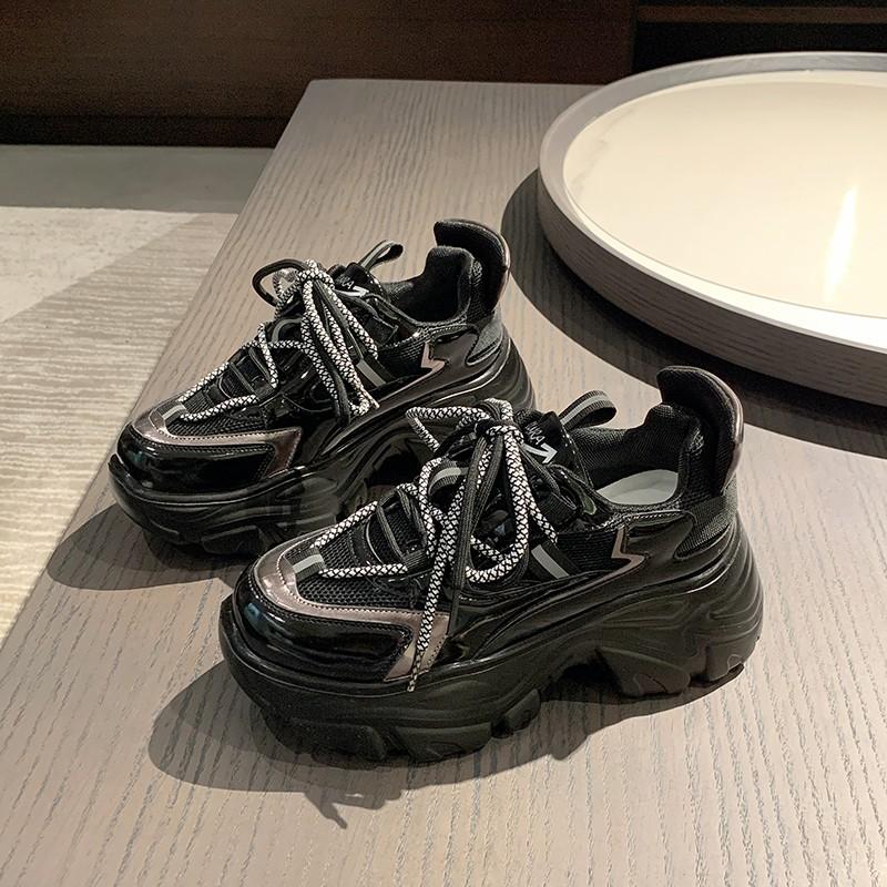 Новые весенние женские массивные кроссовки на шнуровке, повседневная женская спортивная обувь, модная прогулочная обувь с дышащей сеткой на толстой подошве