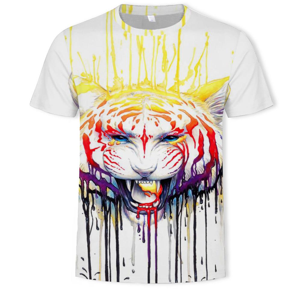 Summer Men's T-shirt 3D Print Tees Tiger Lion Loose Round Neck Short Sleeve Tops Men Clothing