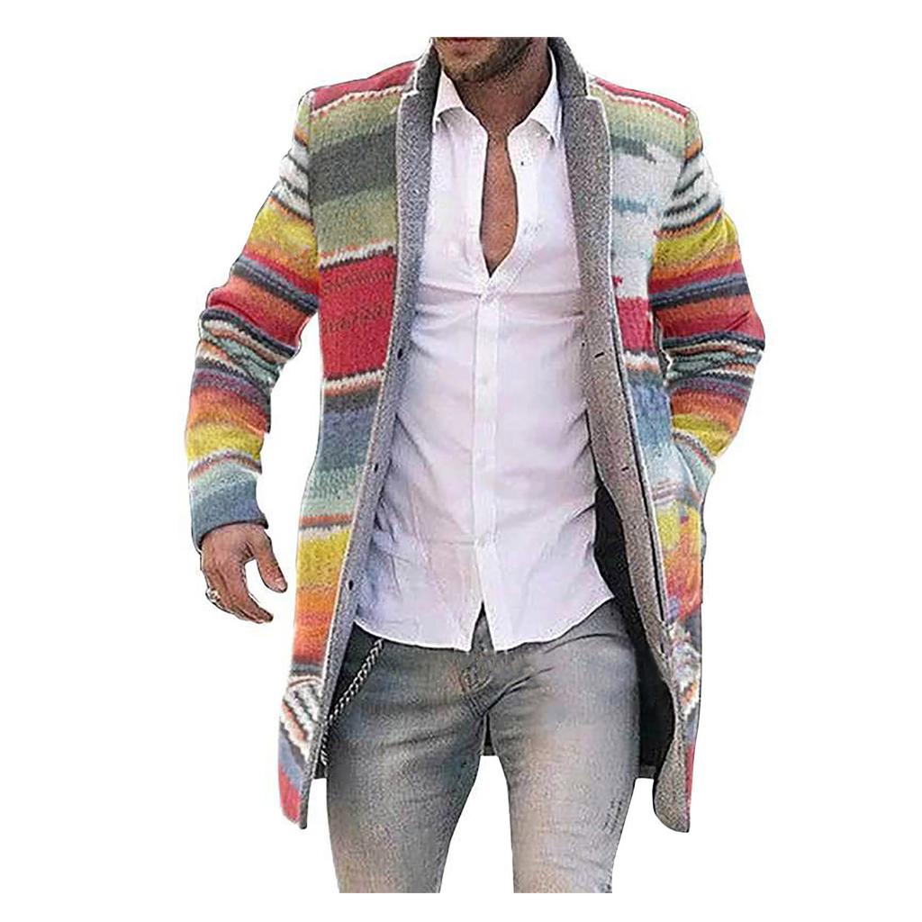 Мужской кардиган, пальто, смесовая шерсть с принтом, повседневная куртка с длинными рукавами, ветровка, пальто, Тренч