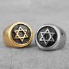 Judaism Hexagram Star of David Stainless Steel Mens Rings Punk Hip Hop for Male Boy Biker Jewelry Creativity Gift