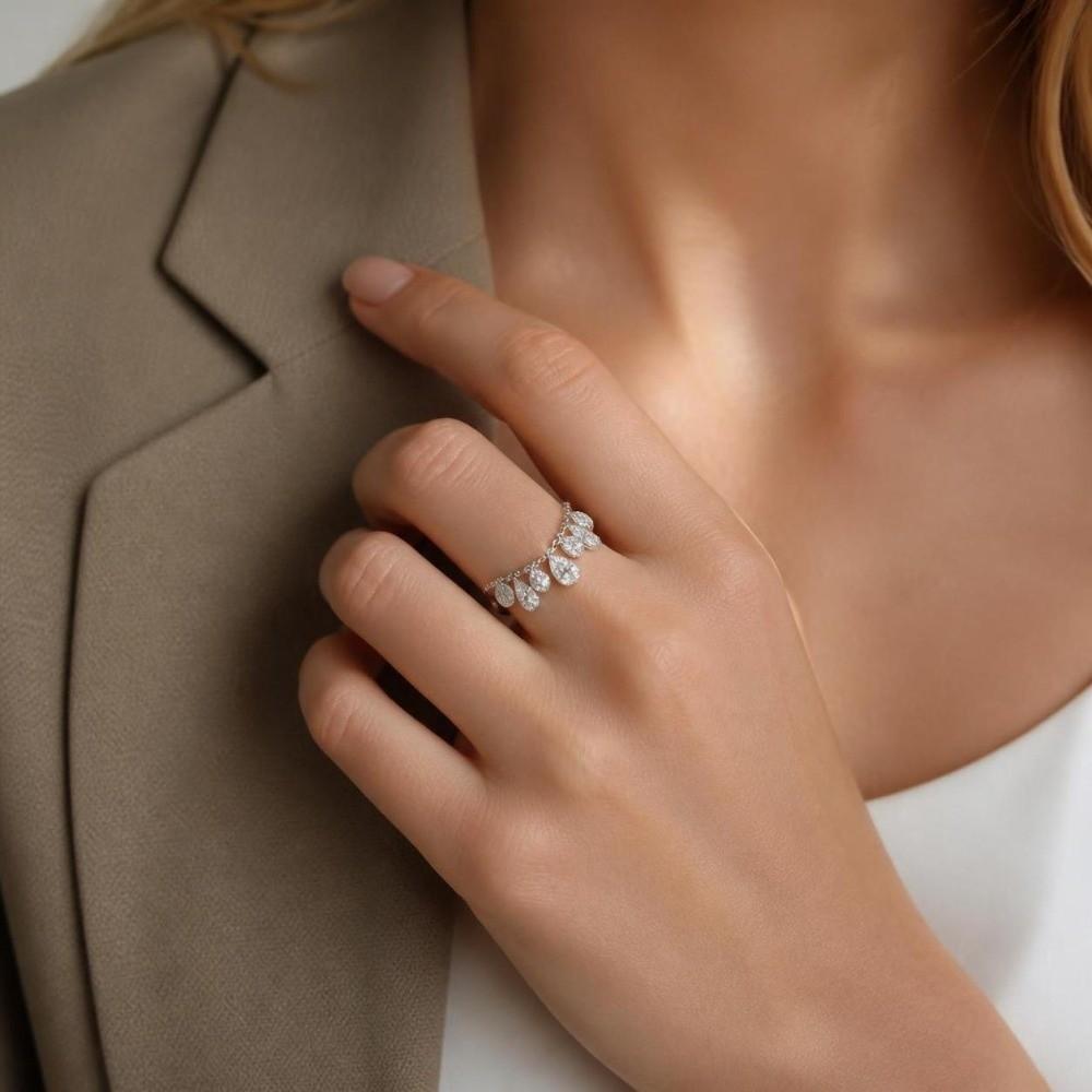 Water Drop Shape Charm Ring Adjustable Stackable Ring New Chain Ring Women