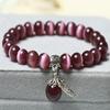 National Style Buddha Bead Bracelet with Cat's Eye Stone for Women, Fashion Lady Crystal Jewelry