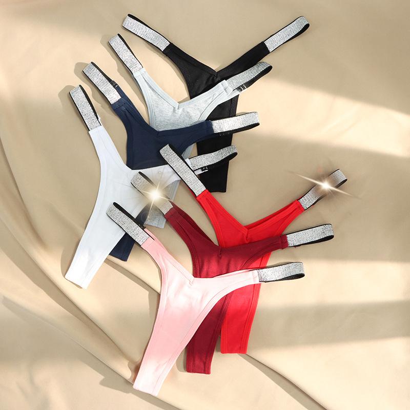 Women's V Low Waist Glitter Thongs Sexy Stars Silver Silk Bikini Panties 6 Colors G-string Underwear