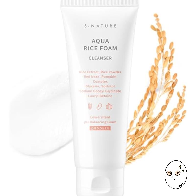 S.NATURE Очищающая пенка для умывания Aqua Rice с низким pH (160ml)