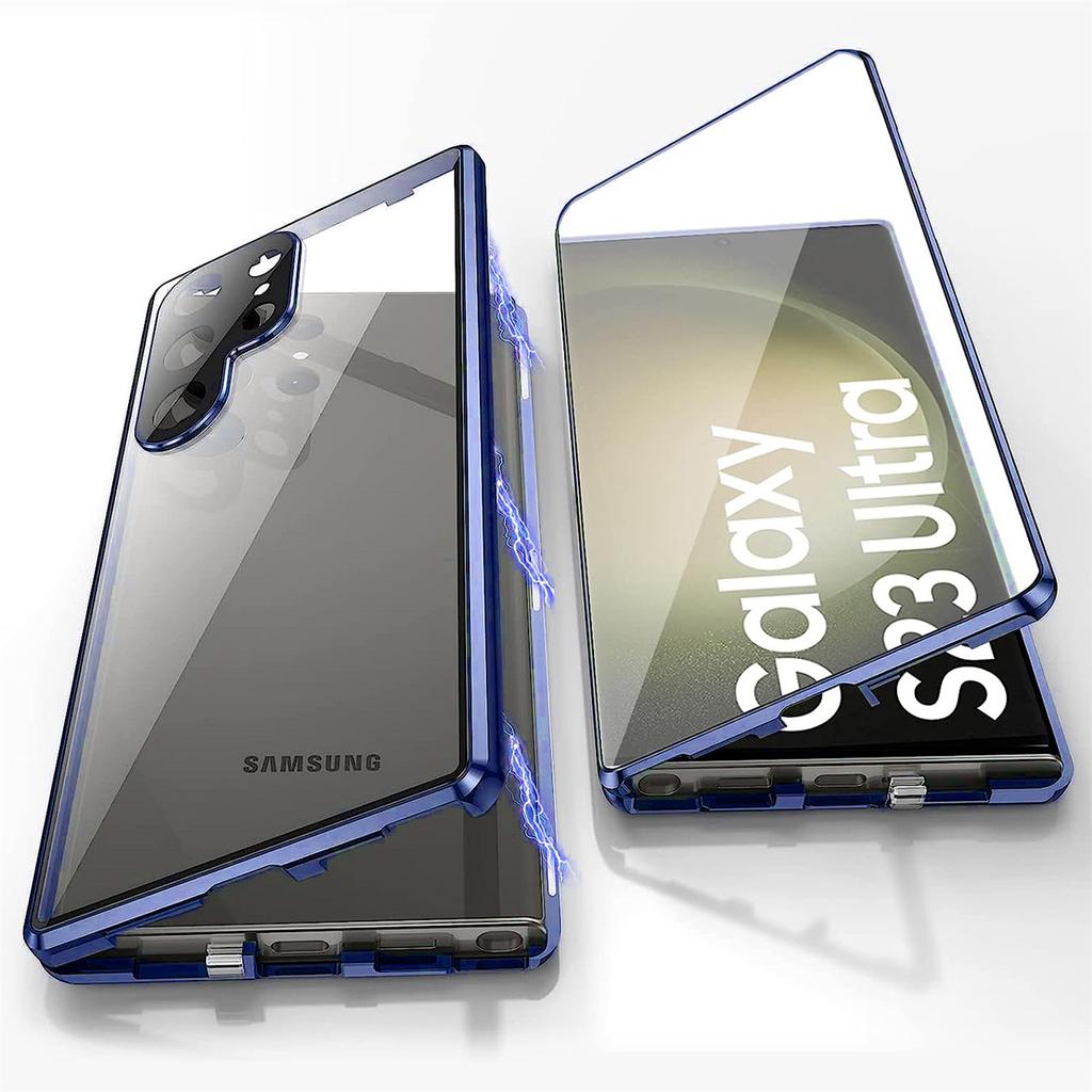Для Samsung Galaxy S24 S21 S22 S23 Ultra Чехол Металлический Магнитный Полный объемный звук на 360° с экраном Защитная крышка для камеры из закаленного стекла