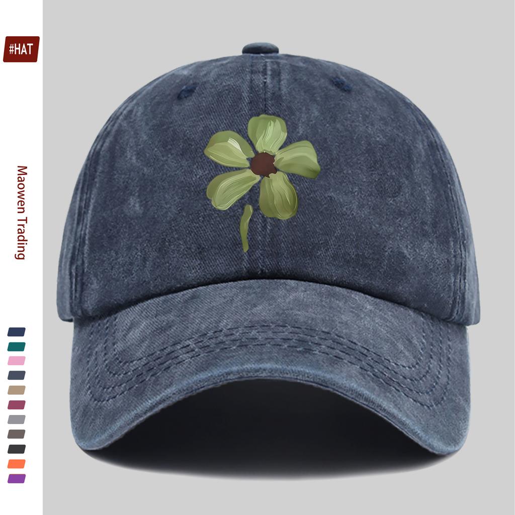 pc Bright Green FourLeaf Clover Pattern Printed Baseball Cap Fashionable Casual Printed Design Golf Hat Suitable for All Kin