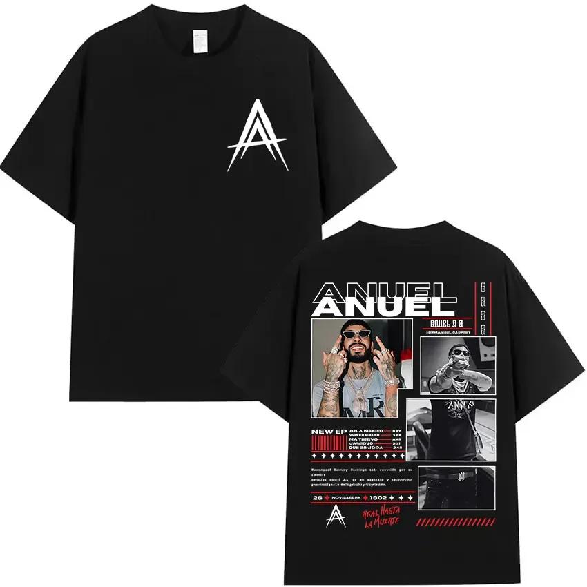 Рэпер Anuel AA Real Hasta La Muerte Tour 2025 Футболки с новым альбомом Мужские хип-хоп готические футболки 100% Футболка с коротким рукавом#Цвет