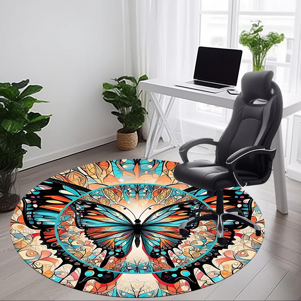 1pc Butterfly Mandala Office Round Area Rug, Under Office Chairs Bedroom Living Room Home Decor, Room Deco, Available in Various Sizes