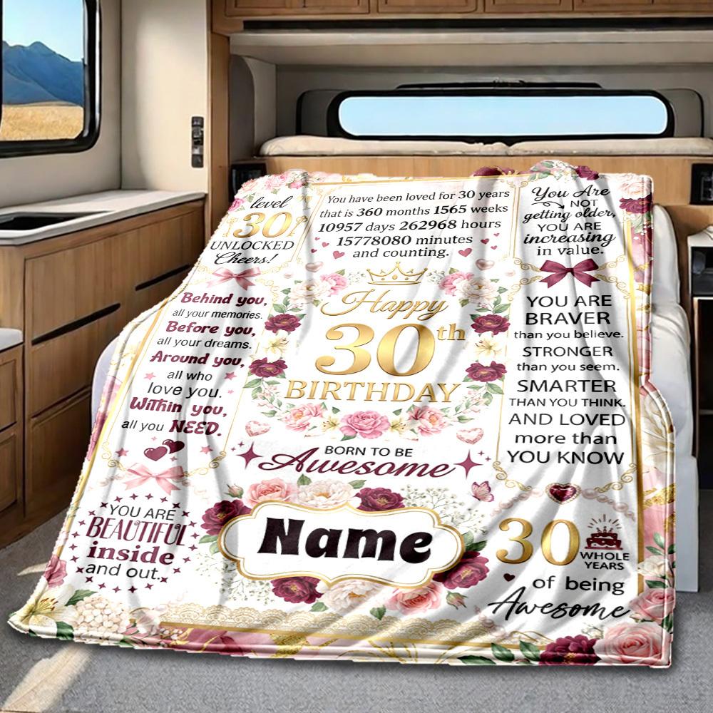 30Th Birthday Celebration Blanket Personalized Name Soft Comfortable Stylish Blanket Car Blanket Perfect For Travel Camping Outdoor Home Suitable For