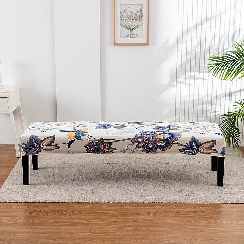 1 шт. Длинный чехол для табурета Нескользящий чехол для длинной скамьи Пылезащитный протектор для скамьи Чехол-накидка Цветочный принт Полная обертка Эластичный чехол-накидка