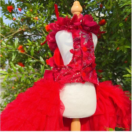 Luxury Handmade Pet Dog Princess Dress - Lace Flower Design for Small & Medium Dogs - Ideal for Halloween & Special - Pet Appare