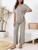 Women's Two Piece Travel Lounge Set Short Sleeve Knit Pullover and Wide Leg Pants Tracksuit
