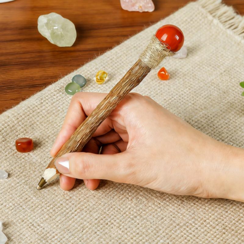 Premium Natural Gemstone Crystal Ballpoint Pen With Sphere Ornament Healing Handmade Pen for Office Stationery Gift Use