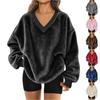 Women's V-Neck Sweatshirt Plush Solid Color Casual Fashion Long Sleeve With Pocketed Pullover Top