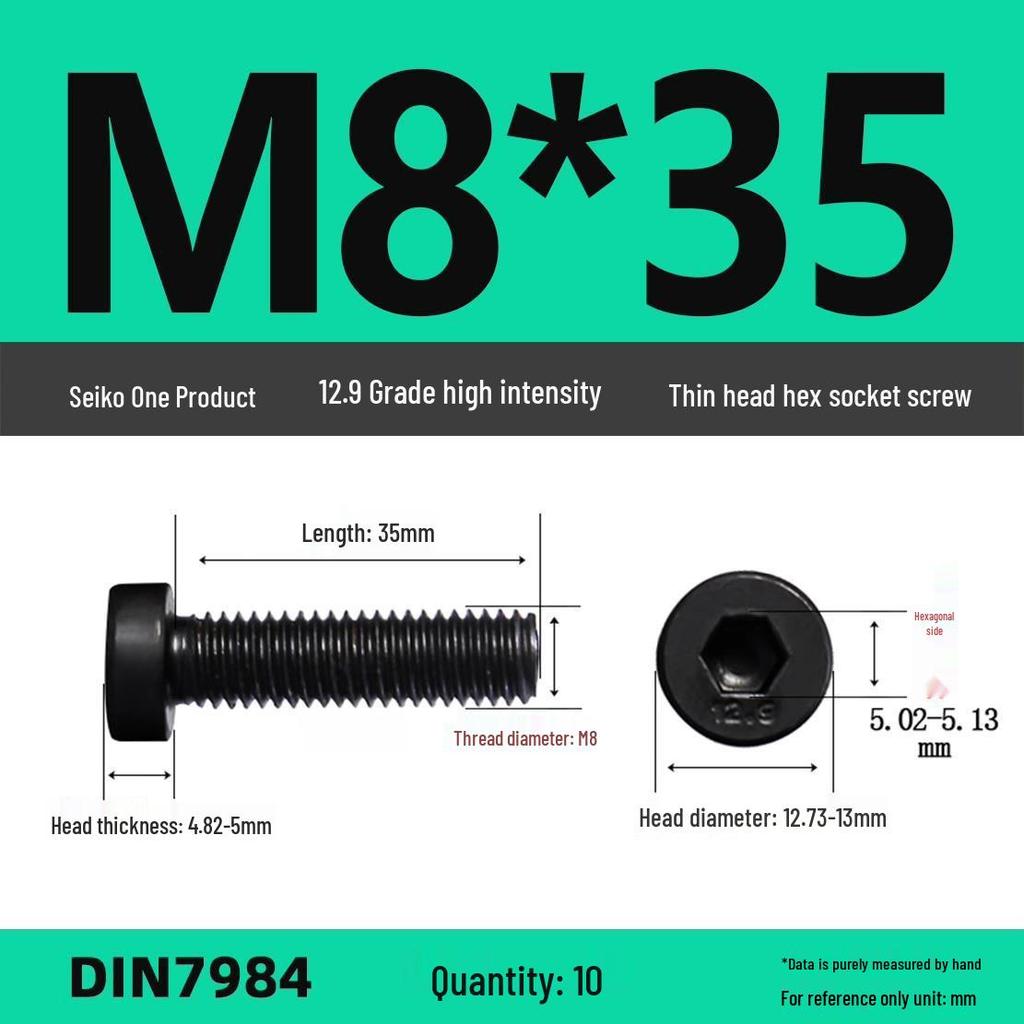 DIN7984 Класс прочности 12.9 Винты с шестигранной головкой и низкой головкой - Размеры от M3 до M16