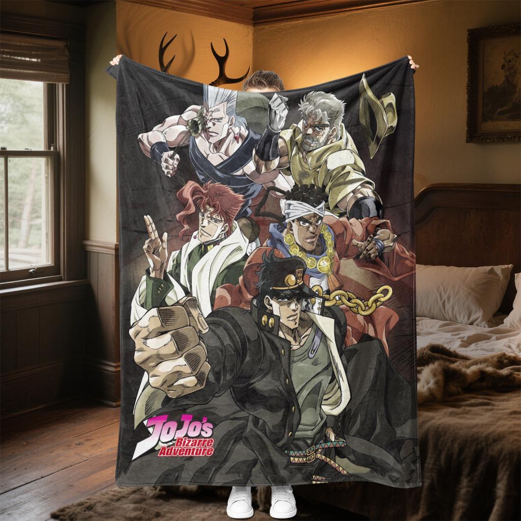 Jojos Bizarre Adventure Anime Characters Plush Blanket Suitable All Seasons Soft Comfortable Sofa Office Nap Travel Festive Gift
