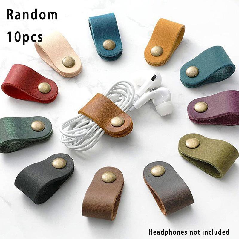 10-Pack Faux Leather Cable Organizer / Headphone Cord Holder Power Cord and Data Cable Organizer Cable Wrapper