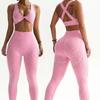 Womens High-Elastic Yoga Set With Twist Back Sports Bra Full-Length Leggings Gym Workout Running Outdoor Fitness