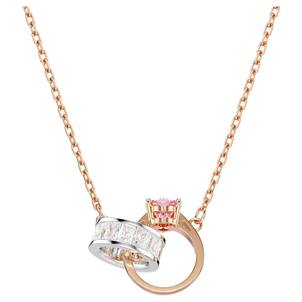 Swarovski Connexus Розовое Сердце Двойное Кольцо Кулон Ожерелье С Фианитами Женское ожерелье Розовое Золото 5690036