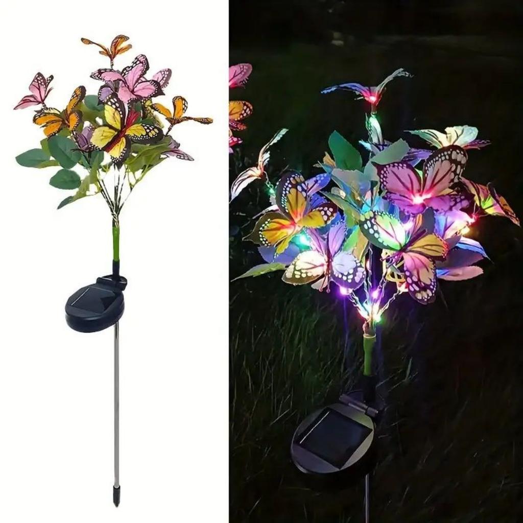 Dazzling solar butterfly garden light - with dual effects (static and flickering) Courtyard Art 17 Butterfly and Flower Ensemble