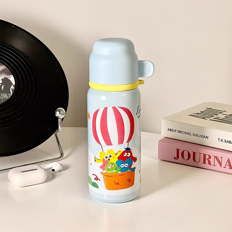 Высокая мультяшная чашка для воды из нержавеющей стали, симпатичная детская термокружка с одной крышкой и трубочкой для студентов мужского и женского пола