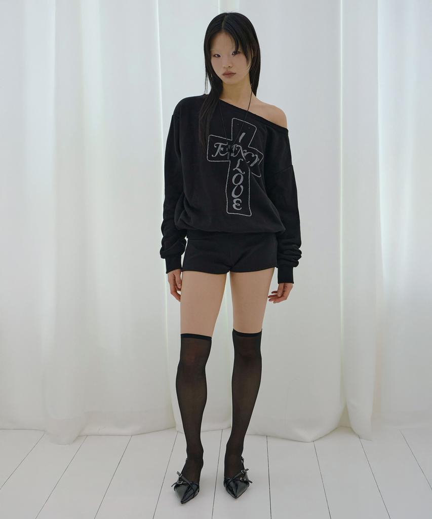 FANCY CLUB Pros Off-Shoulder Sweatshirt (Black) F26Qb040