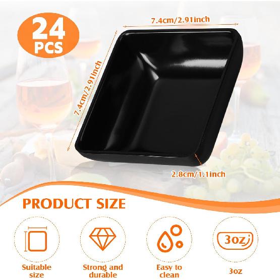 Domensi 24 шт. Миски для соусов, 3 унции Тарелочки для соевого соуса Набор мисок для дипов для томатного соуса, BBQ, кетчупа, суши и других принадлежностей для вечеринок, ужина(черный)