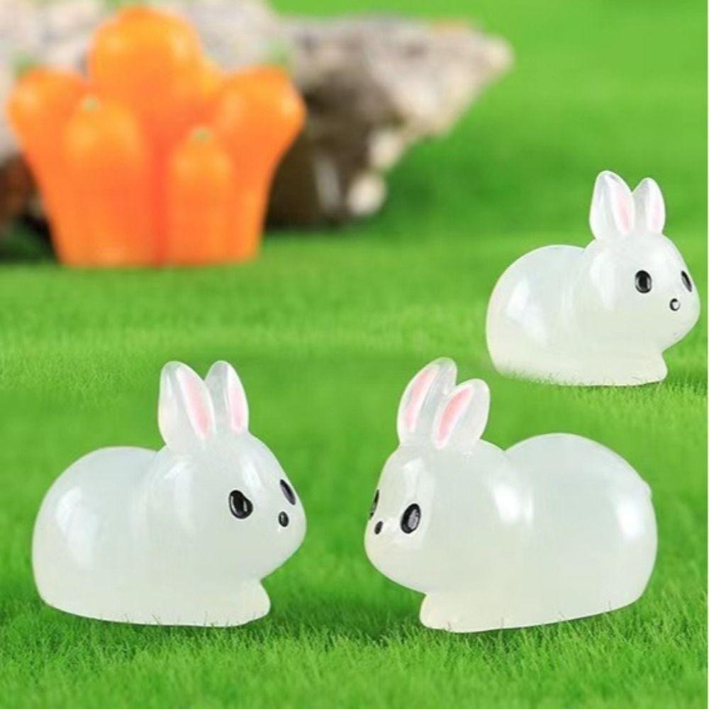 DIY Мини Кролик Украшение Мультфильм Смола Фигурки Животных Светящиеся Кролики Миниатюры На Открытом Воздухе