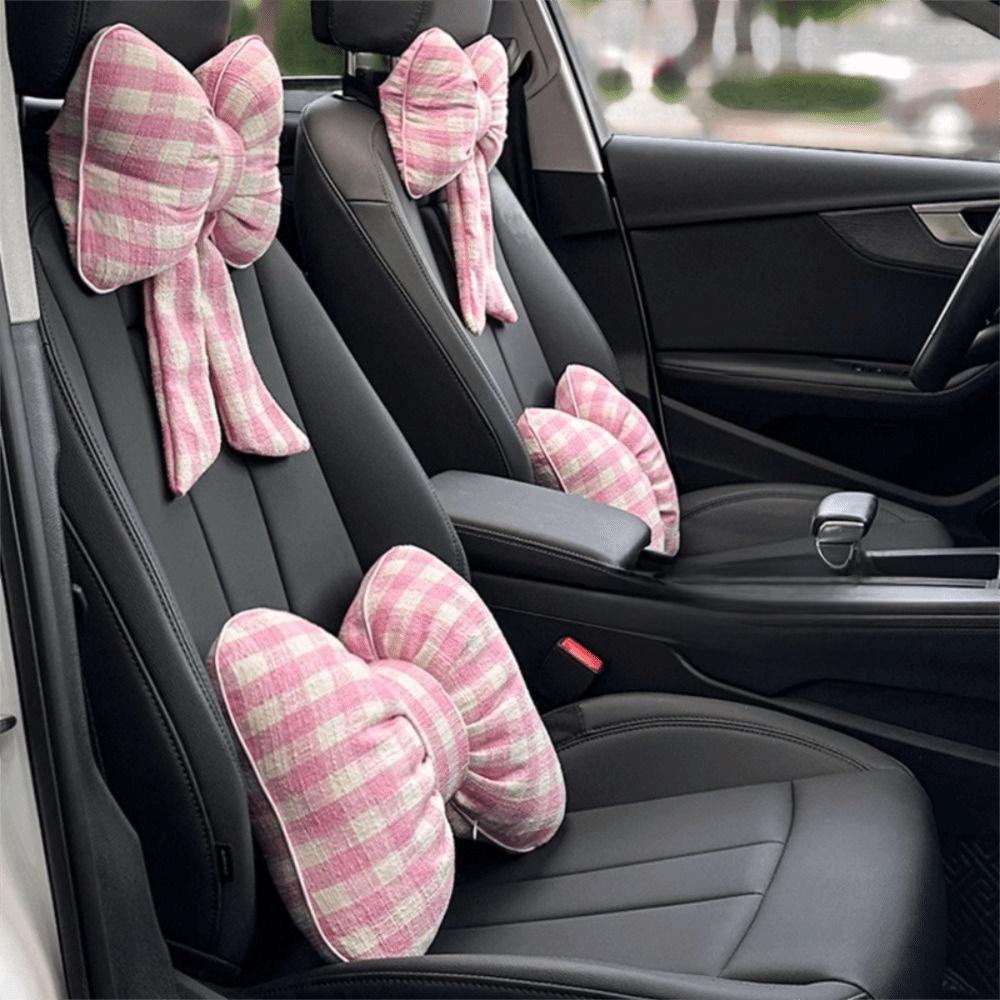 Grid Pattern Bowknot Pillows Plaid Interior Car Seat Cushion Bow Shape Pillow Adults Use