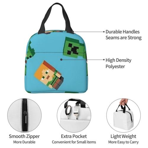 Minecraft Lunch Pack, Reusable Lunch Bag, Compact Lunch Box, Insulated Bag, Fashionable Carrying Bag, Cold Bag, Soft Ice Bag, Tote Bag, Reusable Bag f