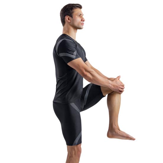 2 шт./компл., мужской купальник со средней посадкой и круглым вырезом с коротким рукавом и принтом, облегающая футболка, комплект для плавания, пляжная одежда